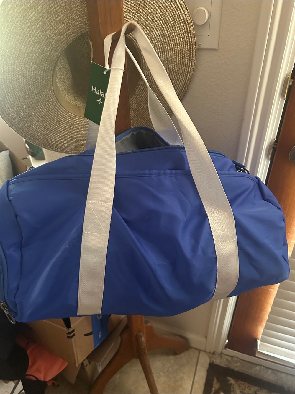HALARA Blue Duffel Bag with White Straps